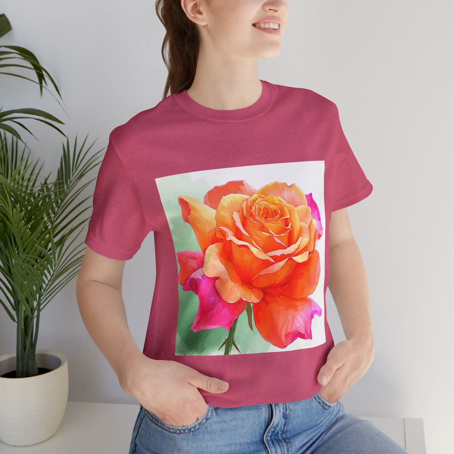 Radiant Rose Art Unisex Jersey Tee - Vibrant Rose Design