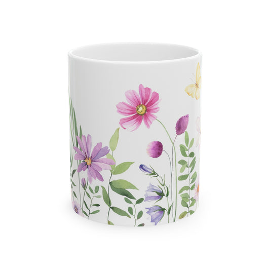 Pink Wildflower Ceramic Mug, 11oz