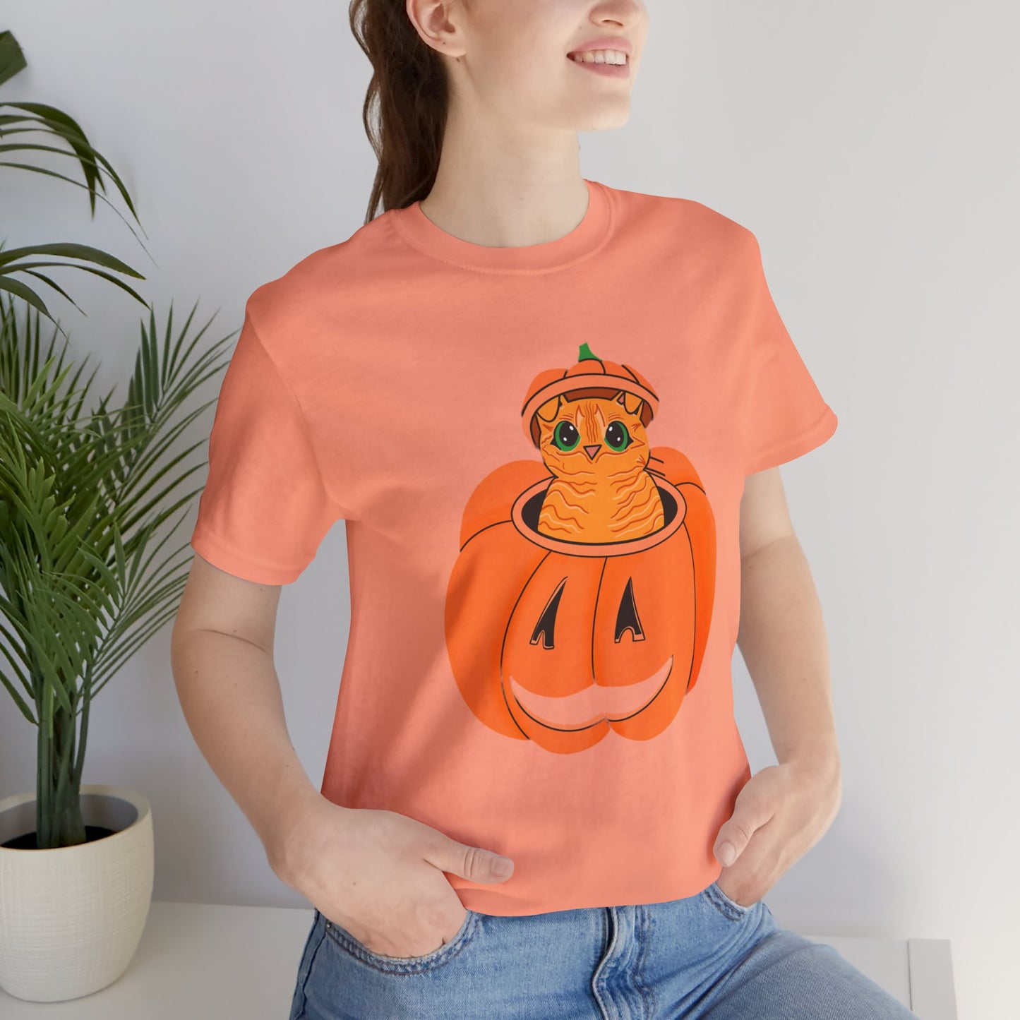 Cute Orange Cat Halloween Unisex Jersey Short Sleeve Tee