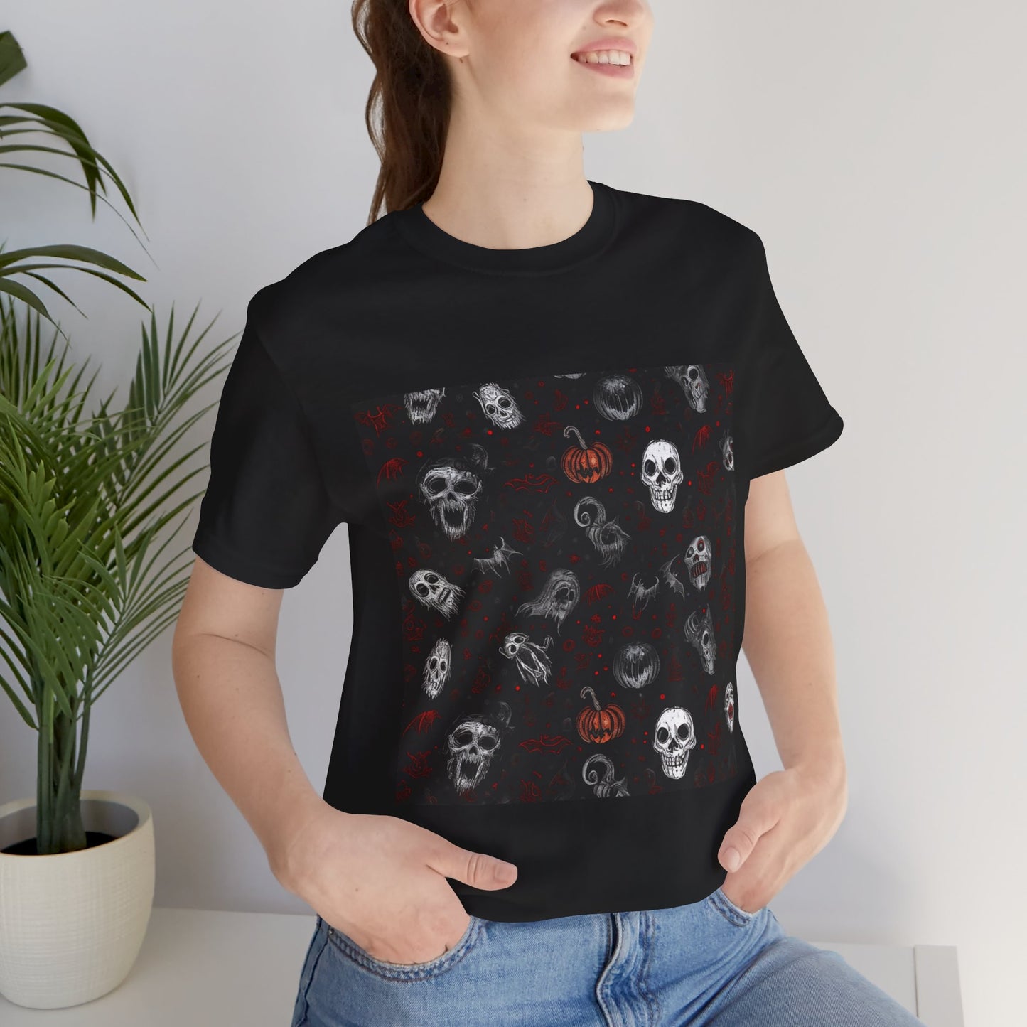 Scary Halloween Pattern Unisex Jersey Short Sleeve Tee