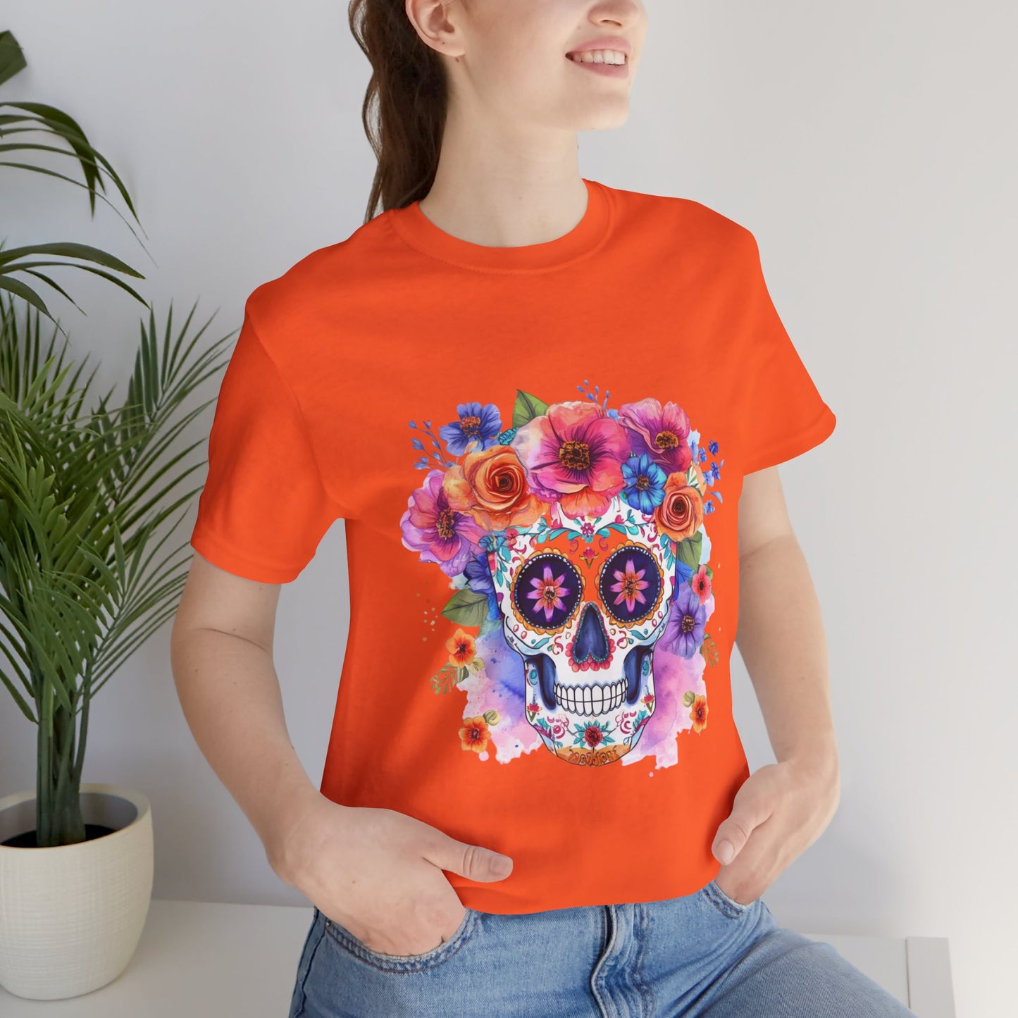 Colorful Sugar Skull Unisex Jersey Short Sleeve Tee