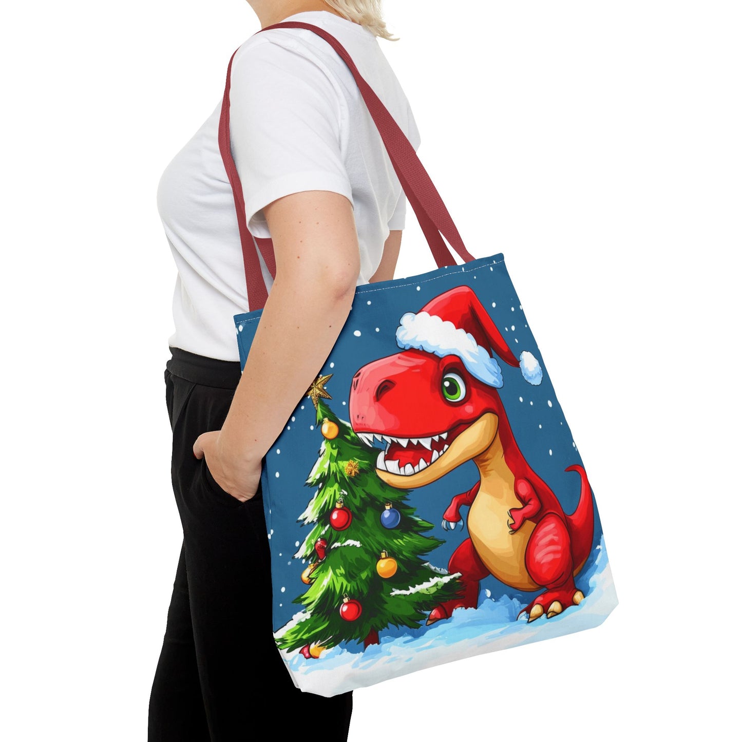 Cute Red Dino Holiday Tote Bag (AOP)