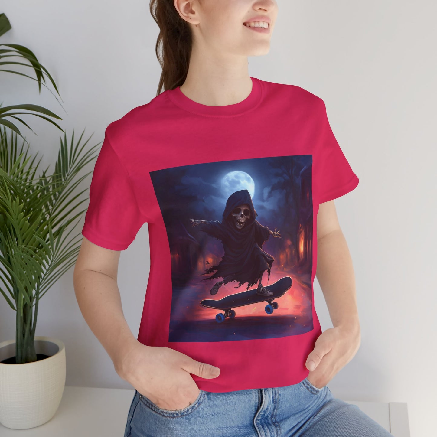 Cute Grim Reaper Skater Unisex Jersey Short Sleeve Tee