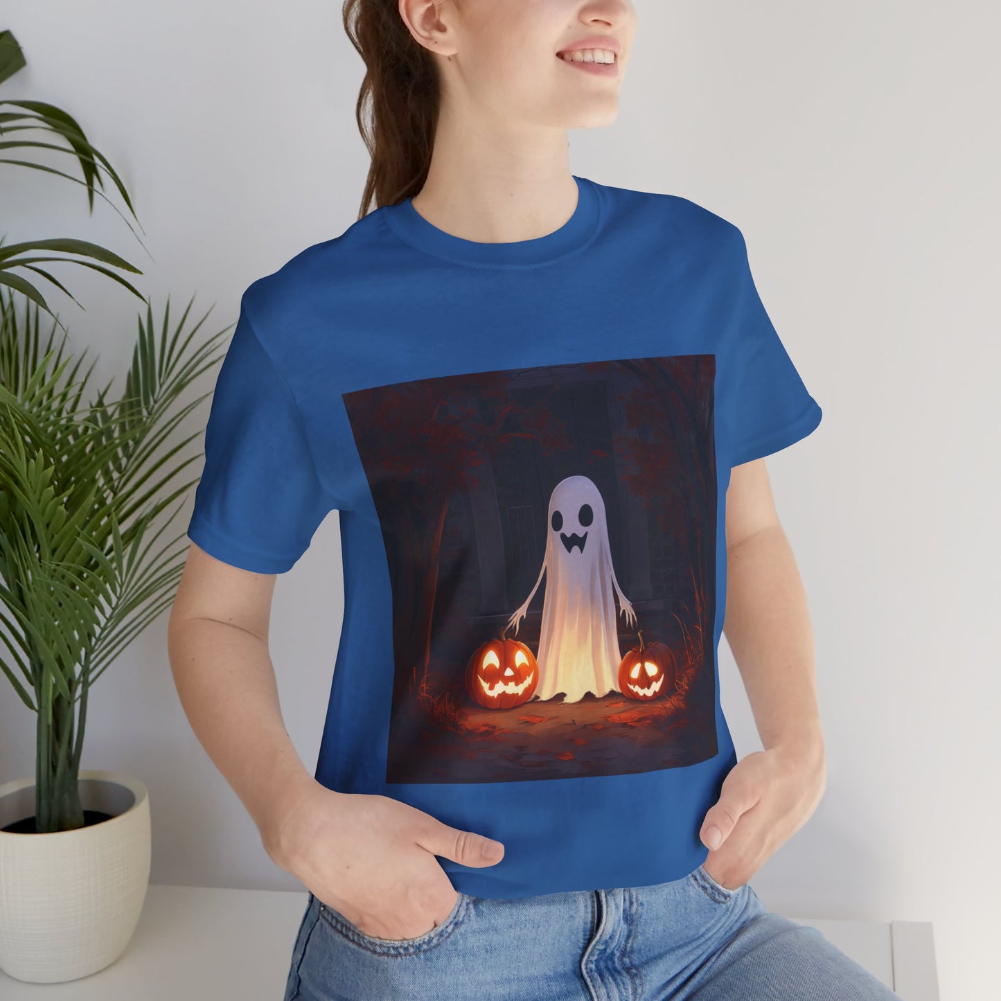 Cute Ghost and Pumpkins Unisex Jersey Short Sleeve Tee