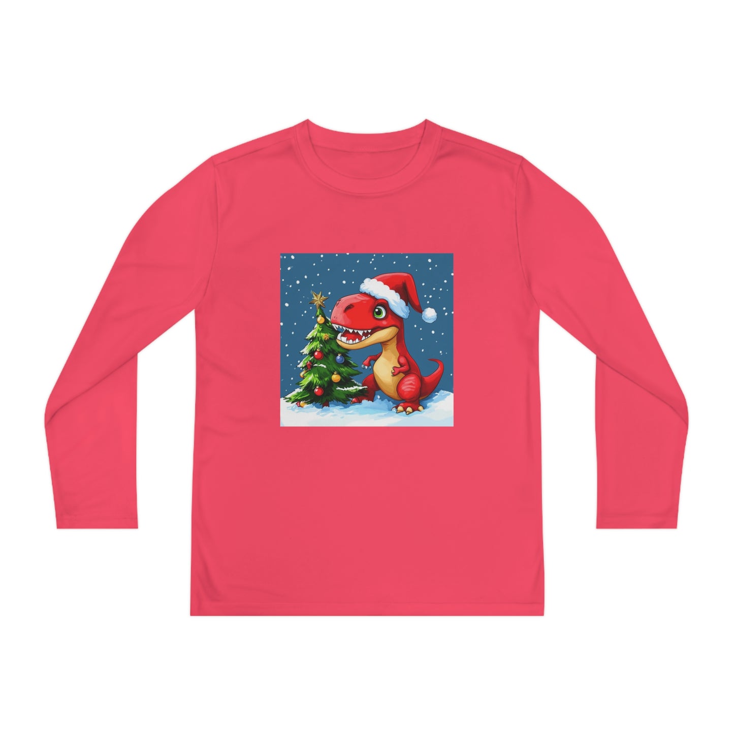 Red T-Rex Christmas Youth Long Sleeve Competitor Tee