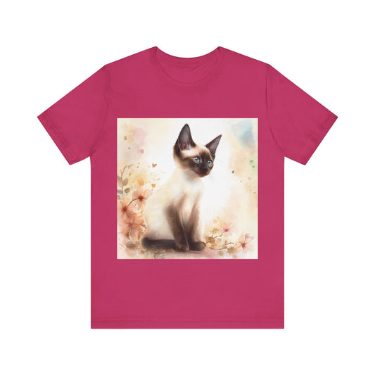 Floral Siamese Kitten Unisex Jersey Short Sleeve Tee