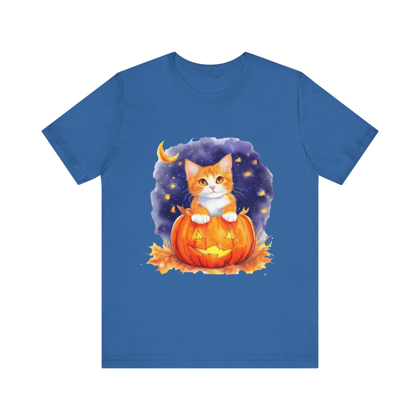 Fuzzy halloween pumpkin cat Unisex Jersey Short Sleeve Tee