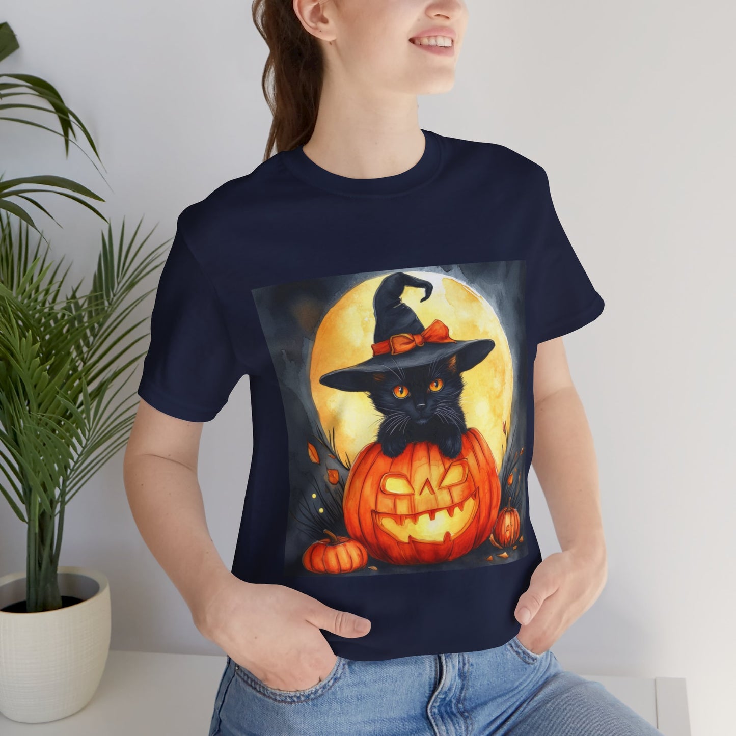 Cat inside Jack o' Lantern Unisex Jersey Short Sleeve Tee