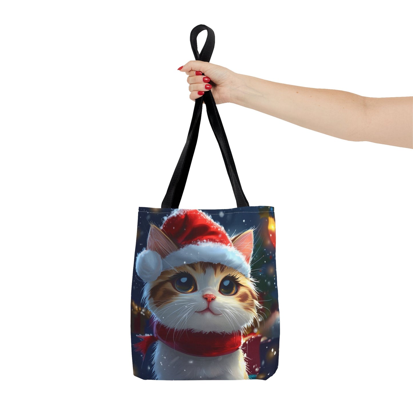 Cute Santa Hat Kitty Tote Bag (AOP)