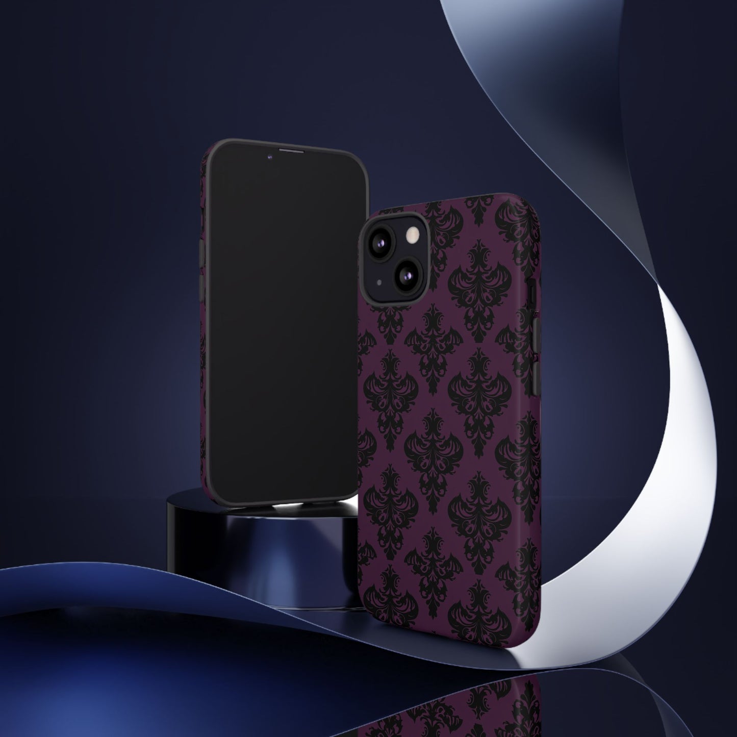 Purple and Black Victorian Damask Pattern Tough Cases