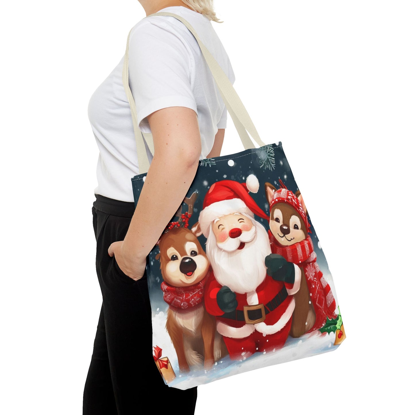 Cute Santa and Reindeer Tote Bag (AOP)