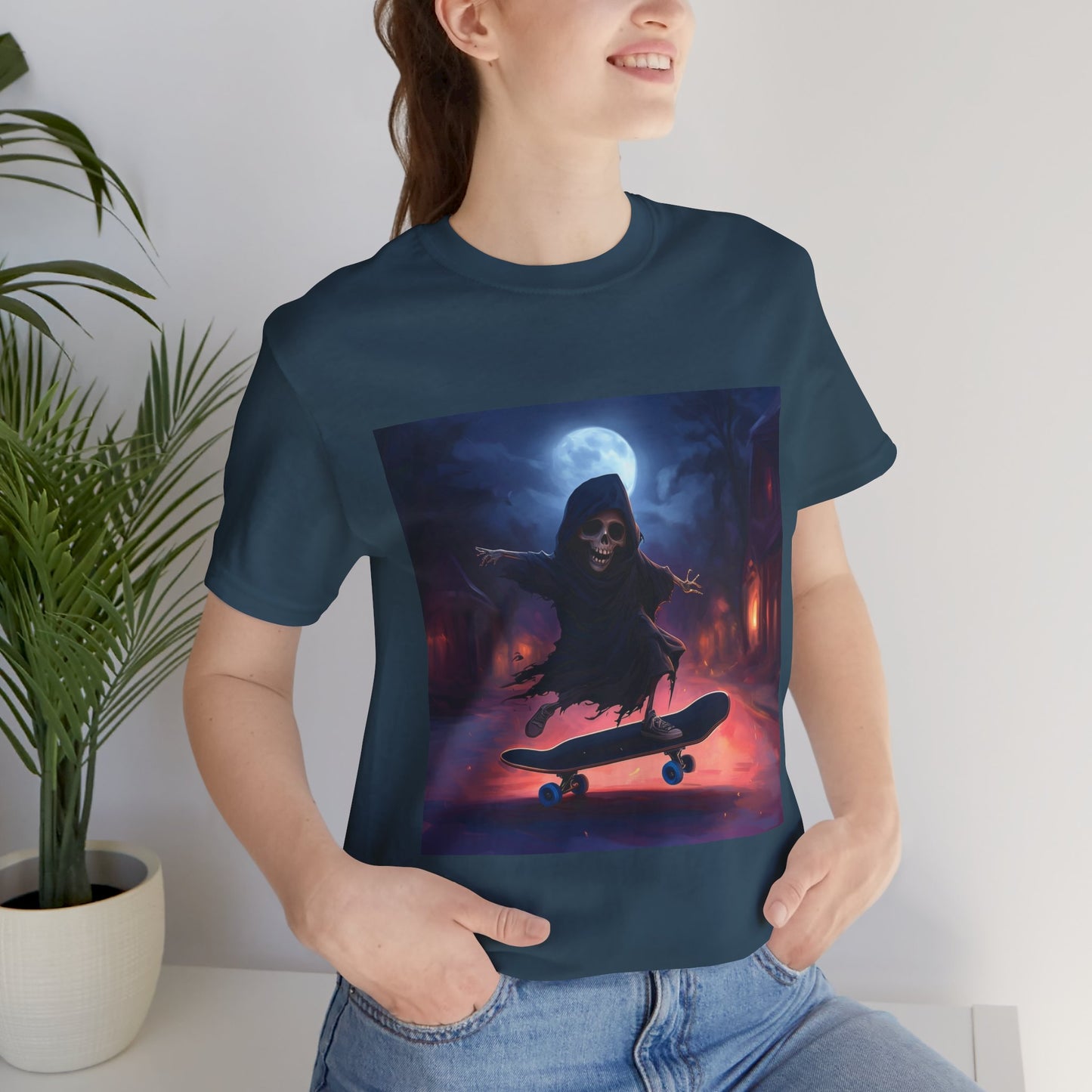 Cute Grim Reaper Skater Unisex Jersey Short Sleeve Tee