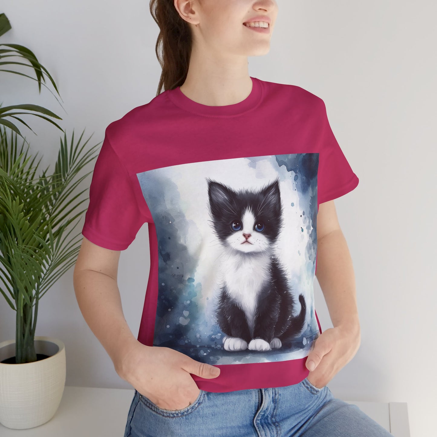 Watercolor Tuxedo Kitten Unisex Jersey Short Sleeve Tee