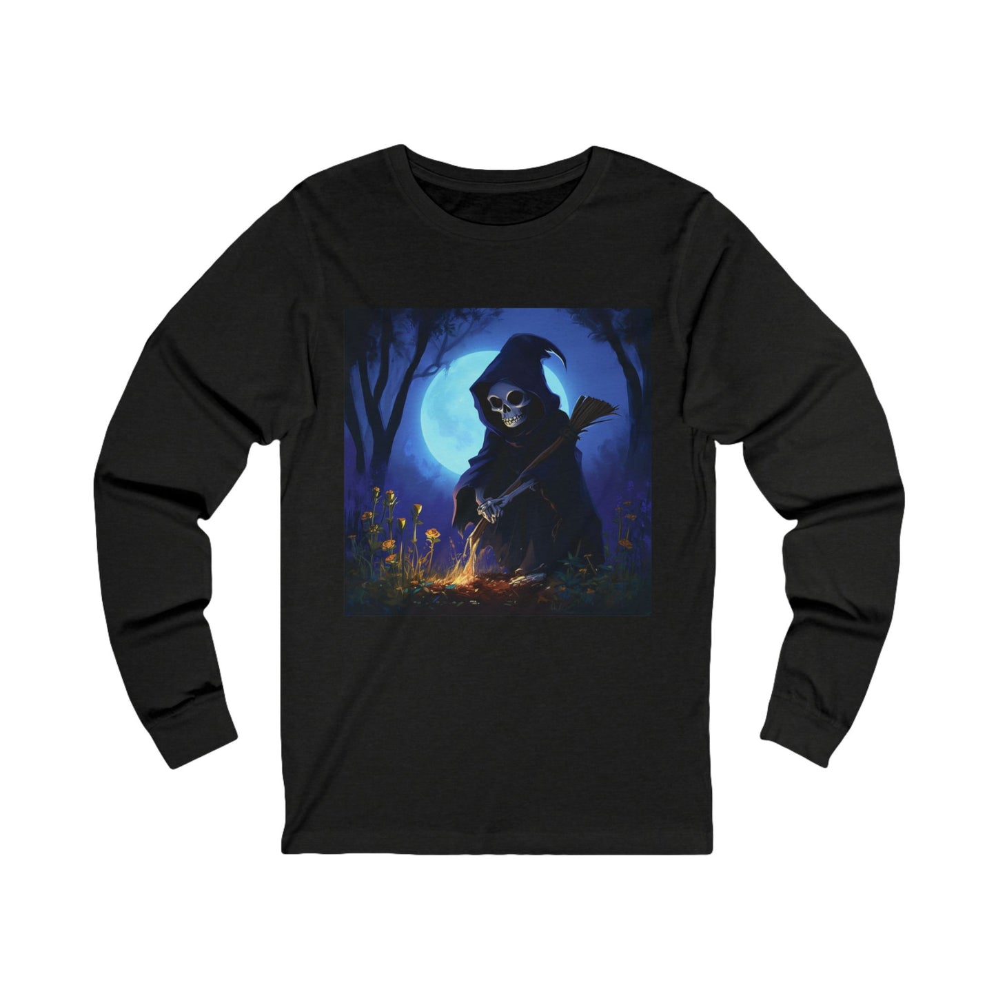 Grim Reaper Picking Flowers Unisex Jersey Long Sleeve Tee