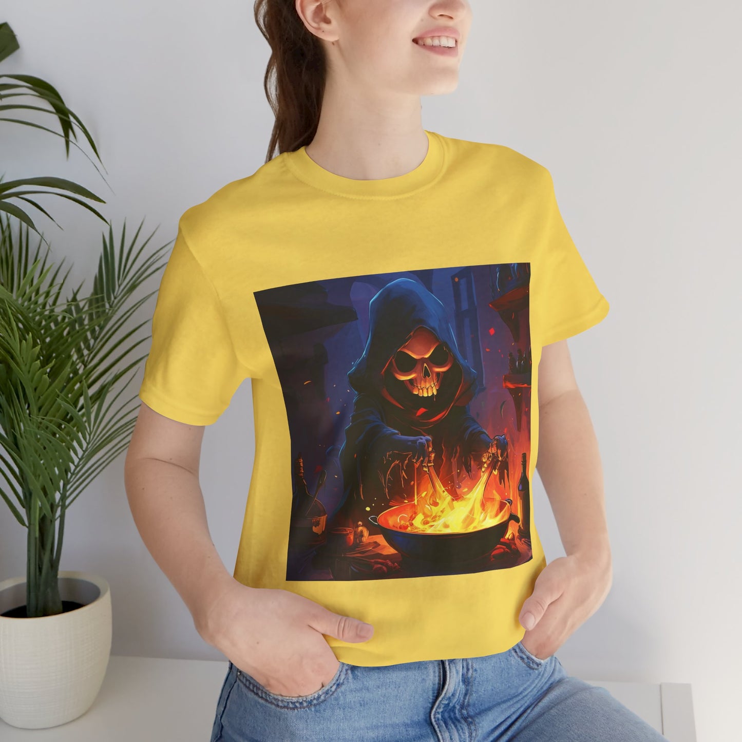 Dark Grim Reaper Cooking Unisex Jersey Short Sleeve Tee