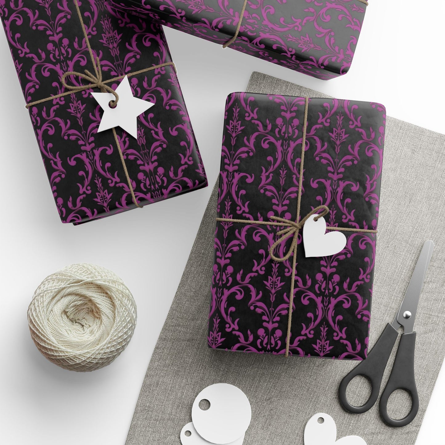 Black and Purple Damask Style Wrapping Papers