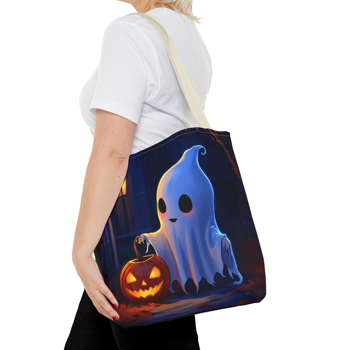 Cute Ghost Trick or Treating Tote Bag (AOP)