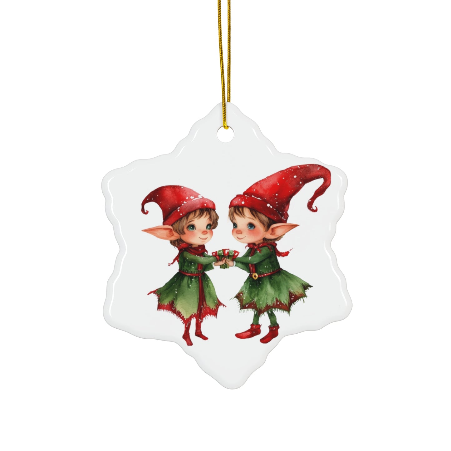 Cute Holiday Elves Ceramic Ornament, 2 Shapes