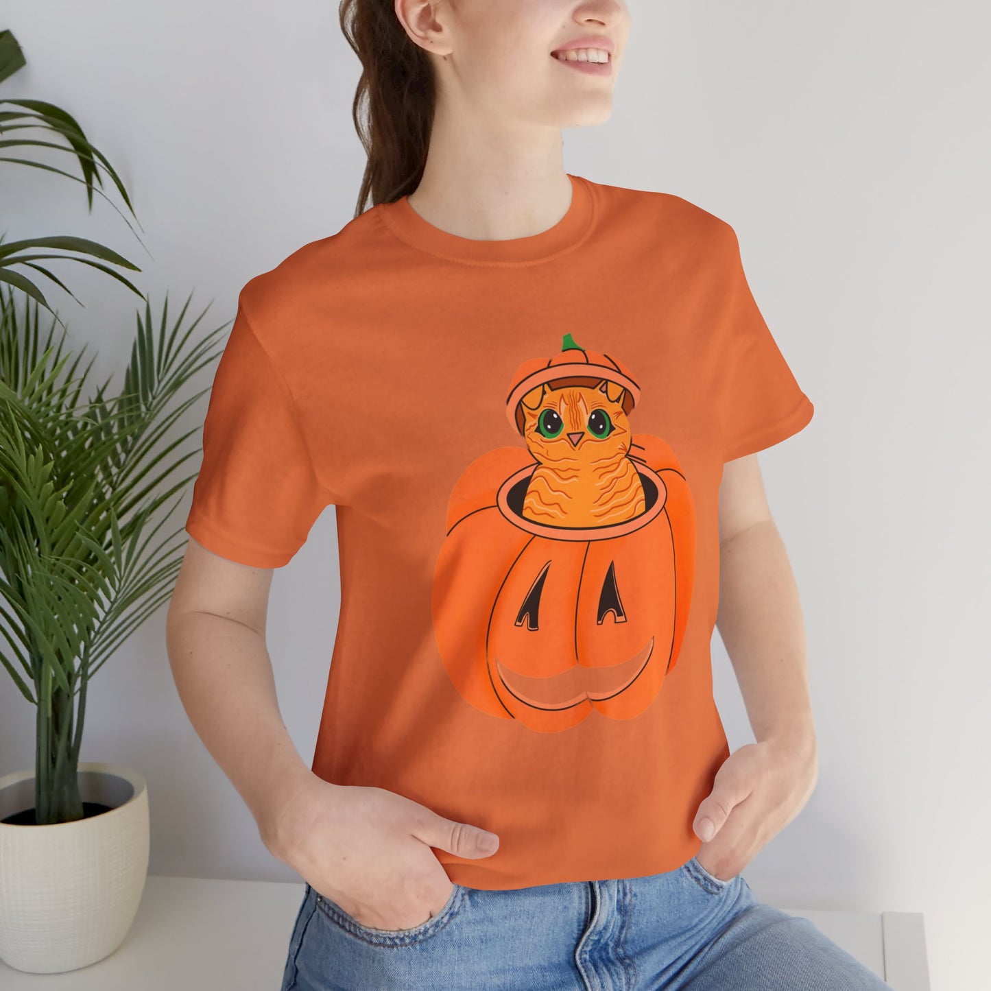 Cute Orange Cat Halloween Unisex Jersey Short Sleeve Tee