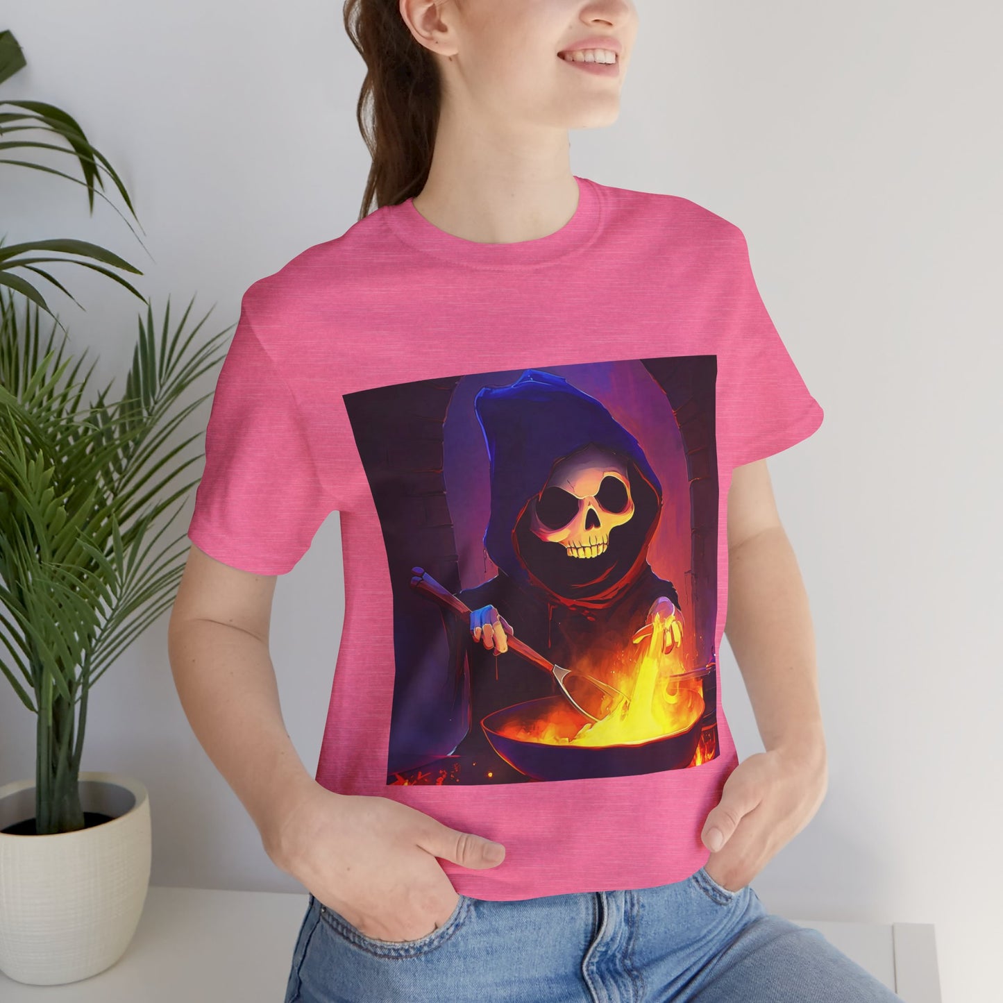 Happy Grim Reaper Cooking Unisex Jersey Short Sleeve Tee