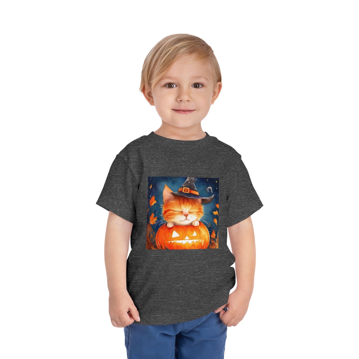 Cute Orange Cat on a Pumpkin Toddler Short Sleeve Tee