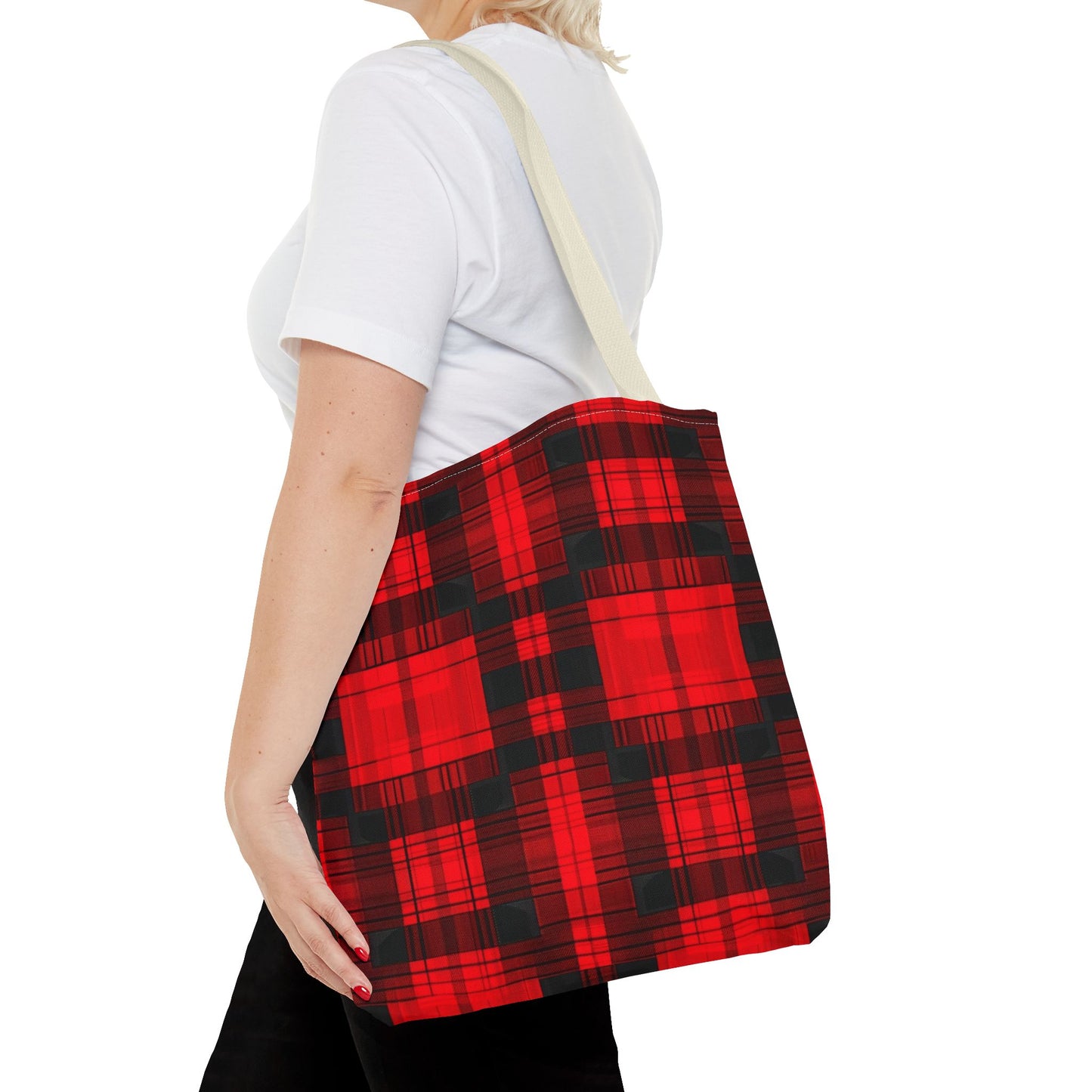 Red and Black Plaid Pattern Tote Bag (AOP)