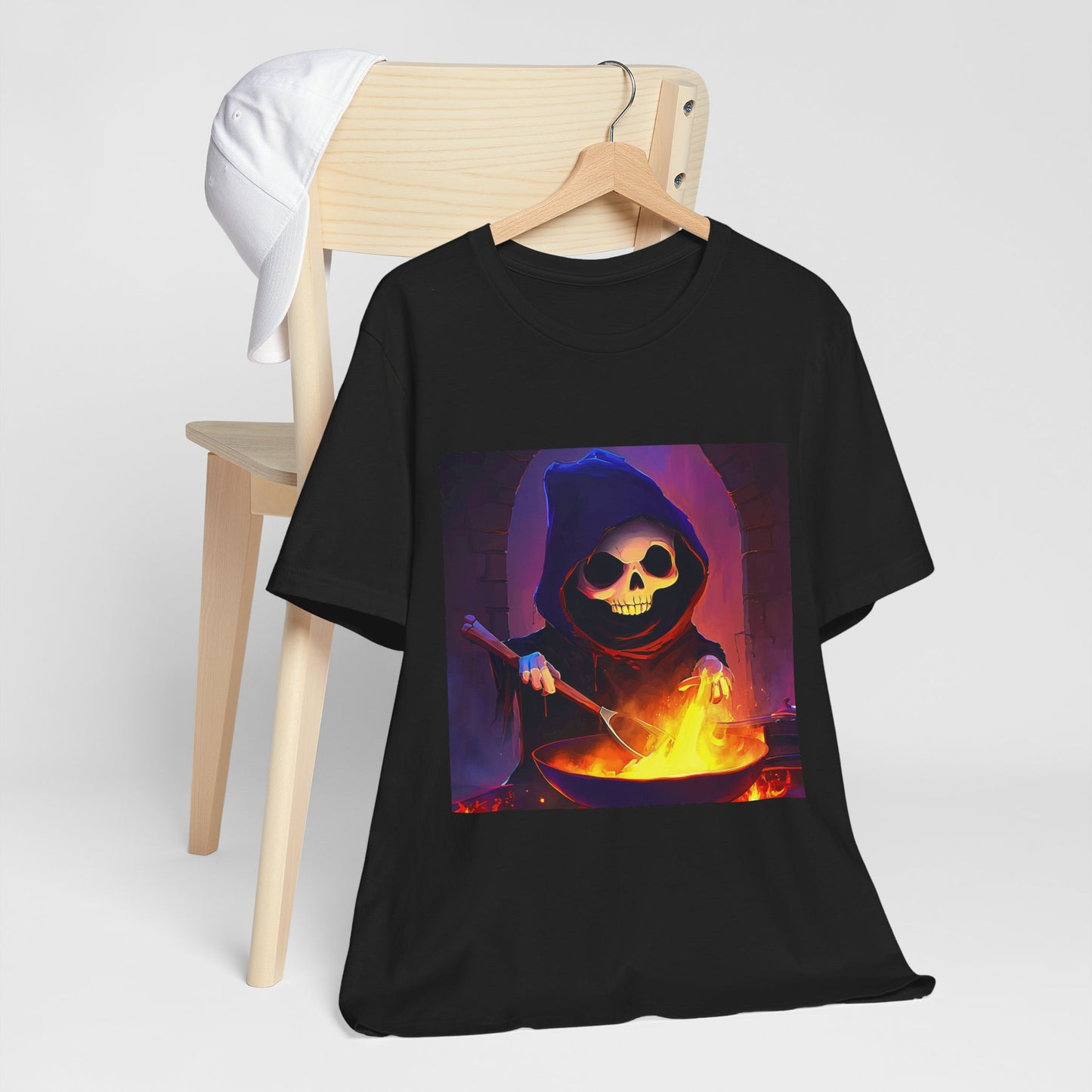 Happy Grim Reaper Cooking Unisex Jersey Short Sleeve Tee