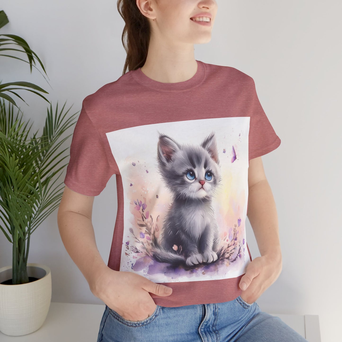 Butterfly Gray Kitten Unisex Jersey Short Sleeve Tee