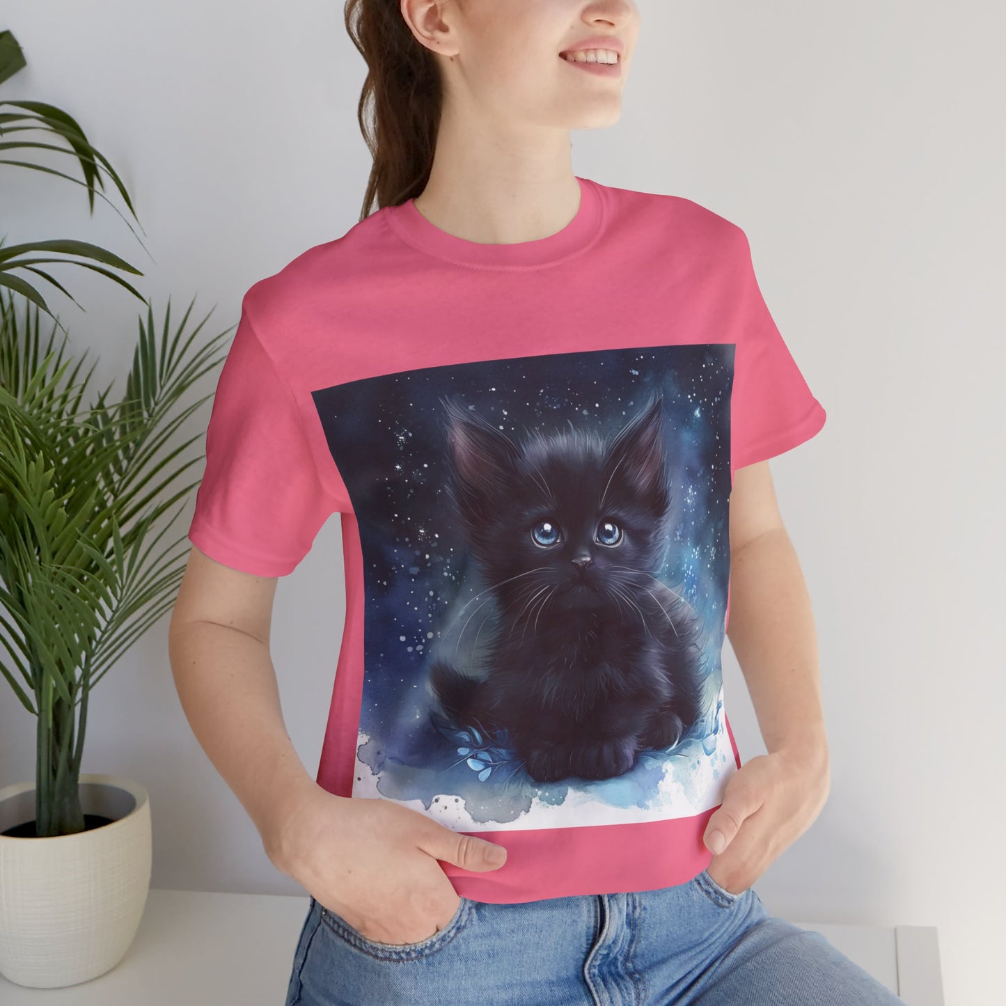 Starry Sky Black Kitten Unisex Jersey Short Sleeve Tee