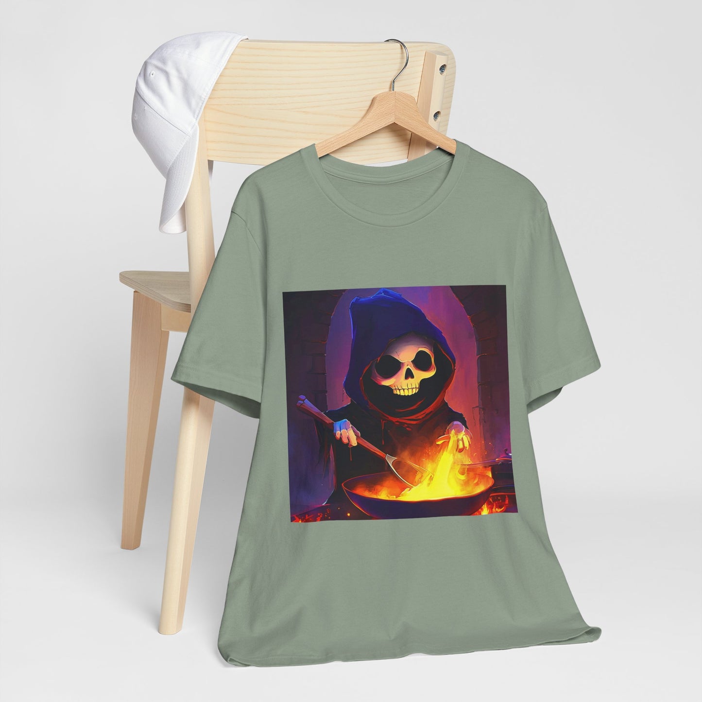 Happy Grim Reaper Cooking Unisex Jersey Short Sleeve Tee