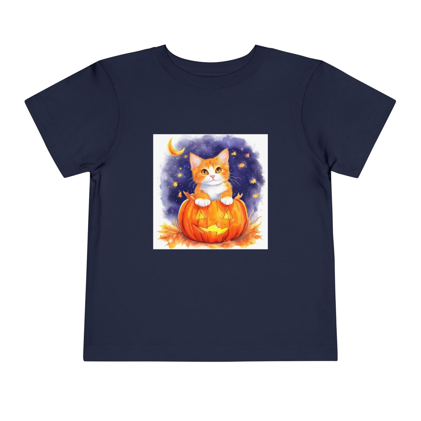 Fuzzy Halloween Pumpkin Cat Toddler Short Sleeve Tee