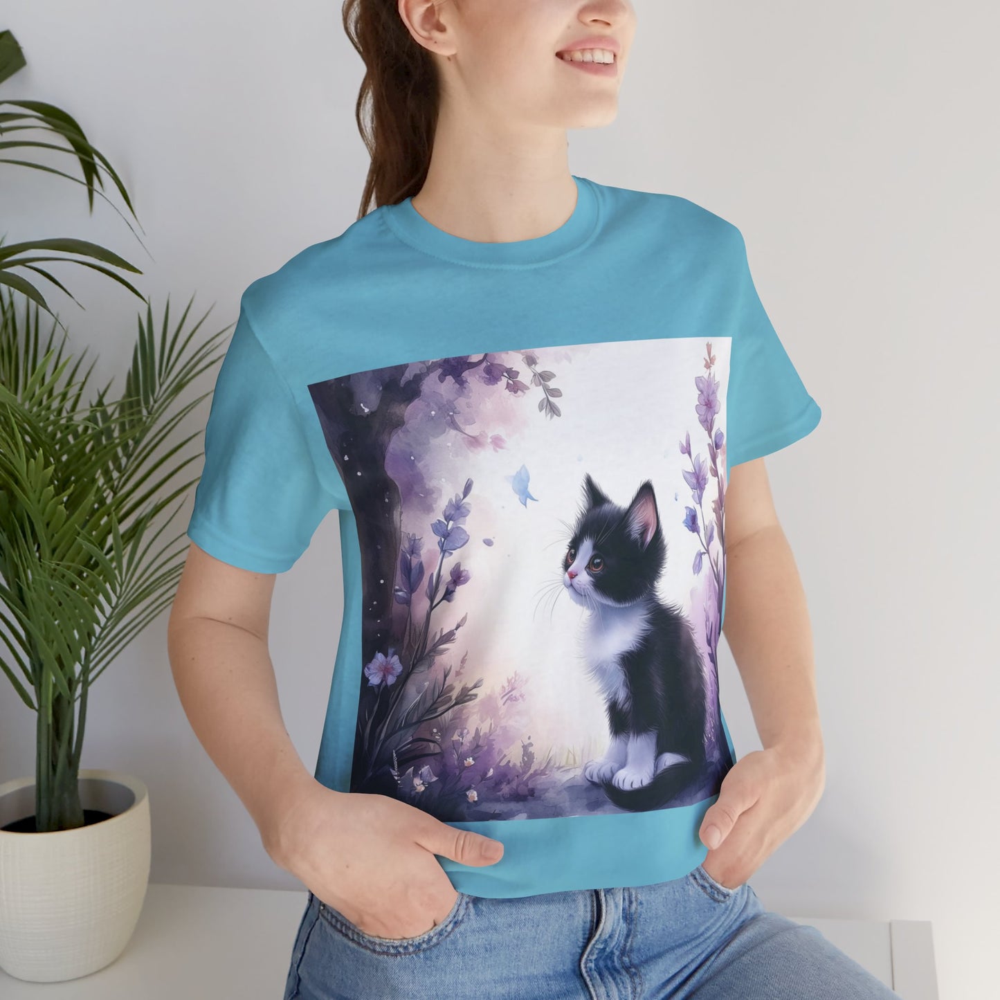 Flowery Tuxedo Cat Unisex Jersey Short Sleeve Tee