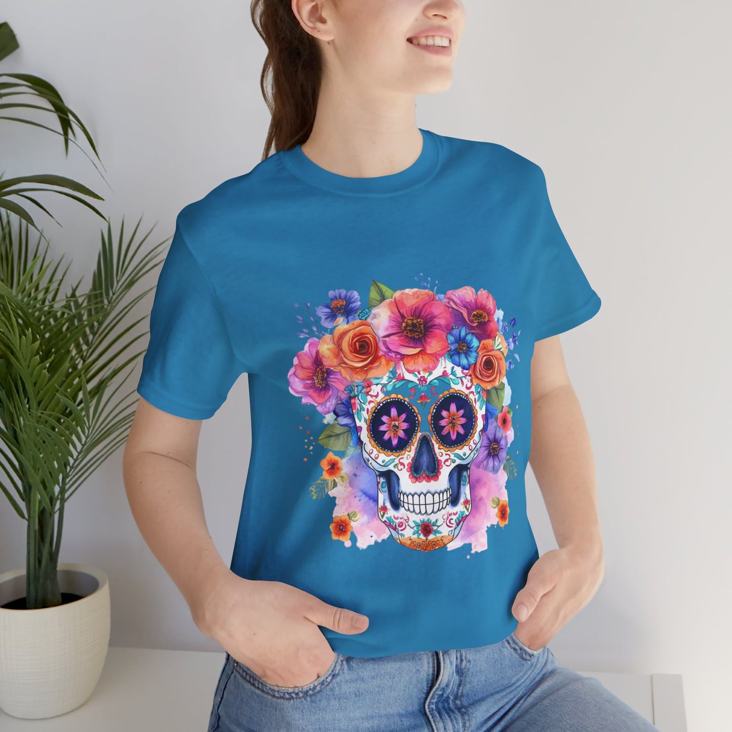 Colorful Sugar Skull Unisex Jersey Short Sleeve Tee